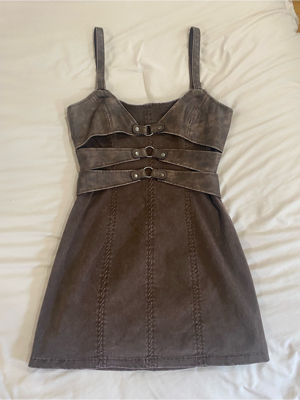 Darker Wave x Dolls Kill Mad Max corset jean & leather mini dress size small NEW